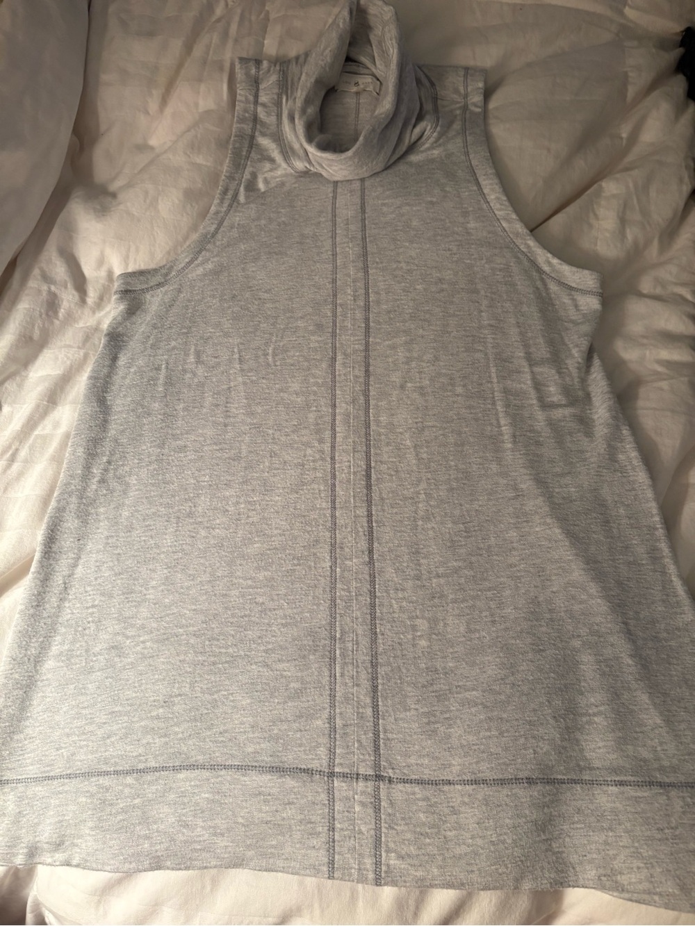 Lou & Grey Light Grey Sleeveless Turtleneck or Cowl Neck Tunic Length Tank